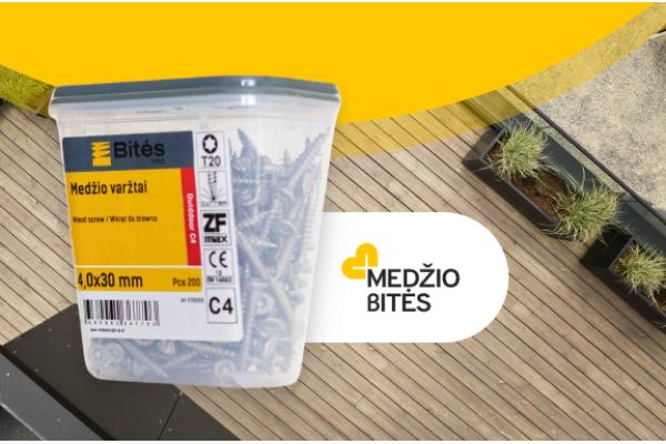Bites PRO medvaržčių gidas – kaip pasirinkti tinkamą varžtą lauko darbams ir terasoms
